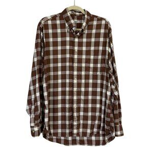 Burberry London Shirt Long Sleeve Plaid Brown White Button-Up Cotton Mens Size L